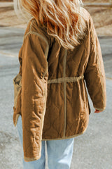 Quilted tightening cord jacket and brown stitching