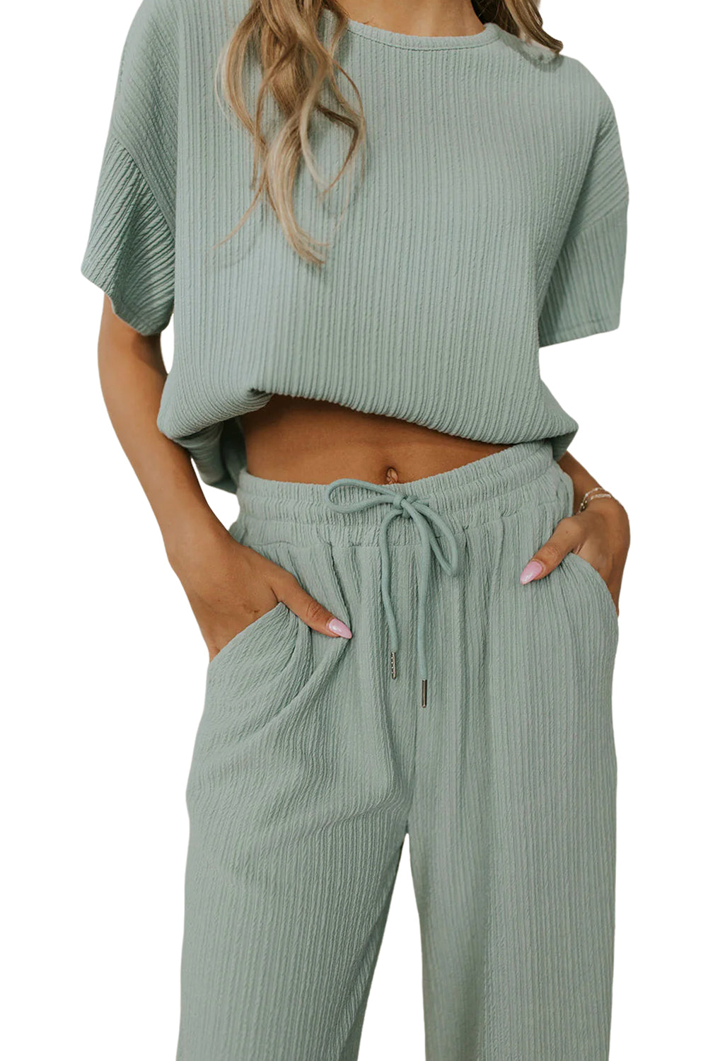 Mondlicht Jade Textured T -Shirt and Pants Lounge Set