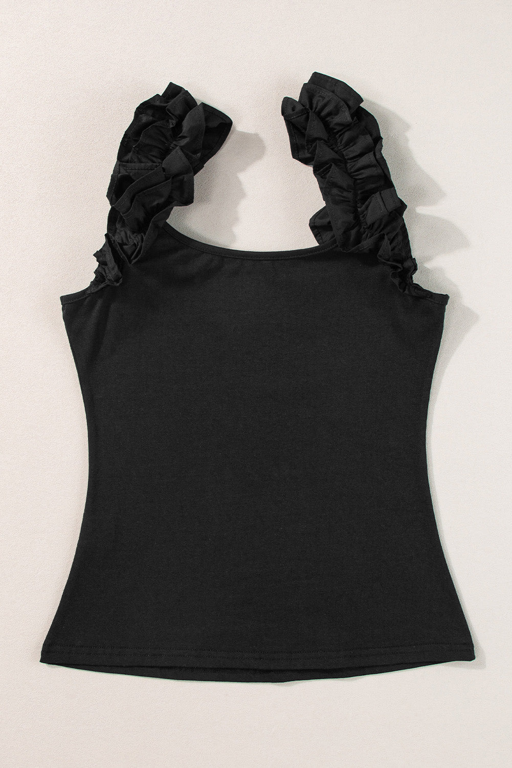 Black Ruffled Wide Straps Slim Tank Top-A WOMAN WE LOVE