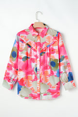Chemise à manches bouffantes à volants et imprimé abstrait rose-A WOMAN WE LOVE