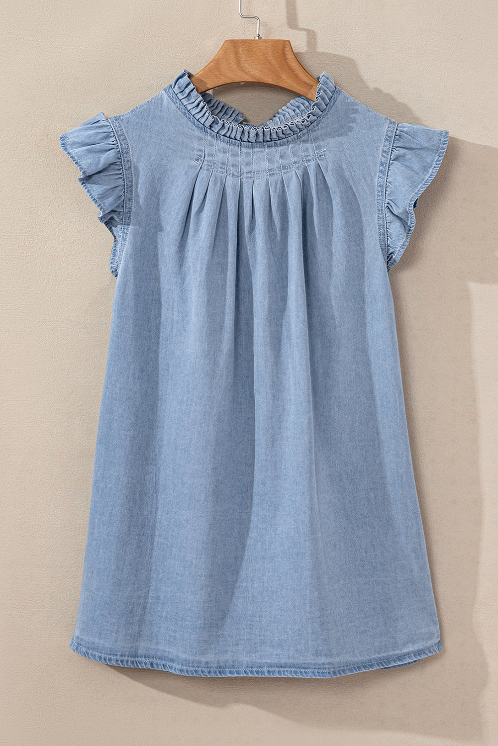 Retro high in pleated chambray with ruffles*