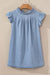 Retro high in pleated chambray with ruffles and buttoned on the back beautiful blue