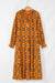 Robe midi orange à imprimé géométrique occidental et volants à plusieurs niveaux, coupe ample