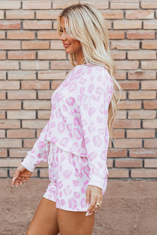 Pink leopard animal print sweater and shorts