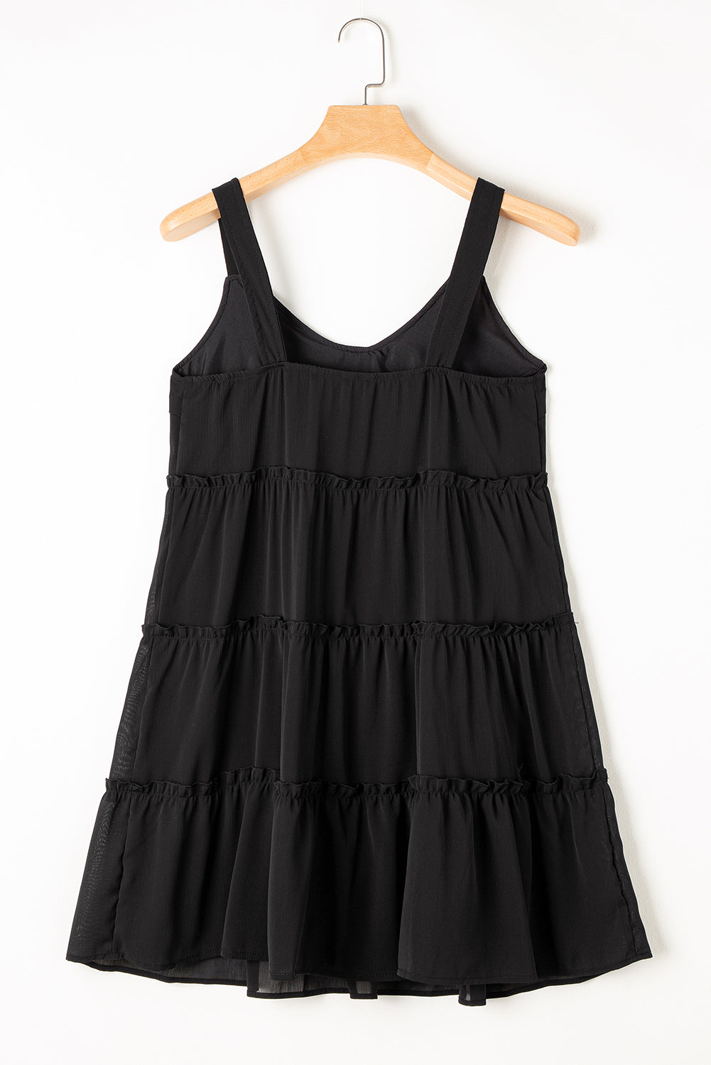 Black Sleeveless Ruffle V-Neck Dress with Buttons