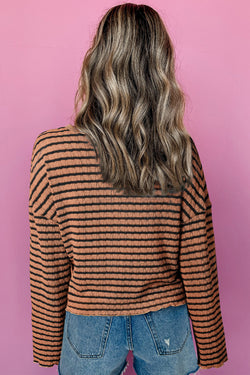 Long sleeve top Henley Textured with brown stripes *