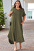 Green Green Dress with V -neck and large rolled cuffs