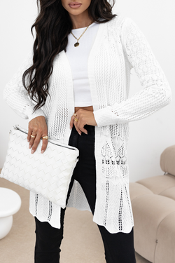 Cardigan blanc ouvert en crochet ajouré sur le devant