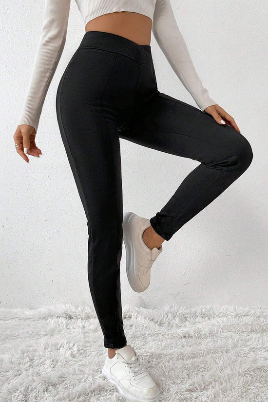 Legging thermique noir à taille croisée et jambes cousues