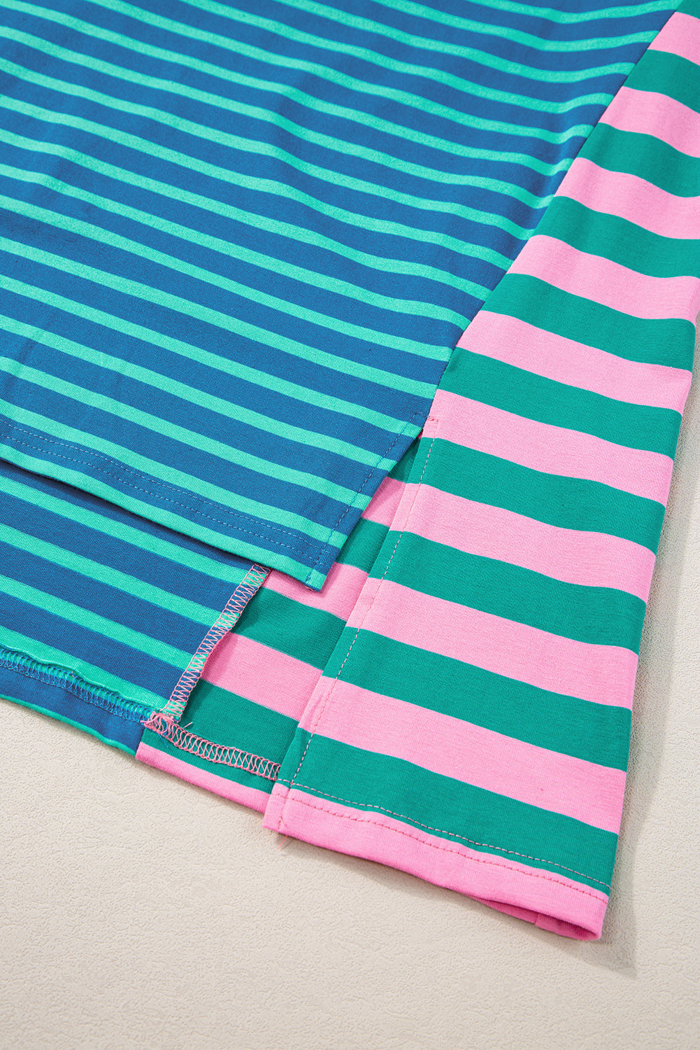 Blue Stripe Colorblock Patchwork Baggy T -Shirt