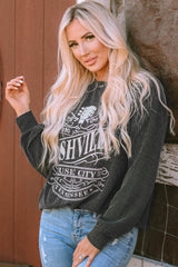 Black graphics sweatshirt with Nashville Music City cord