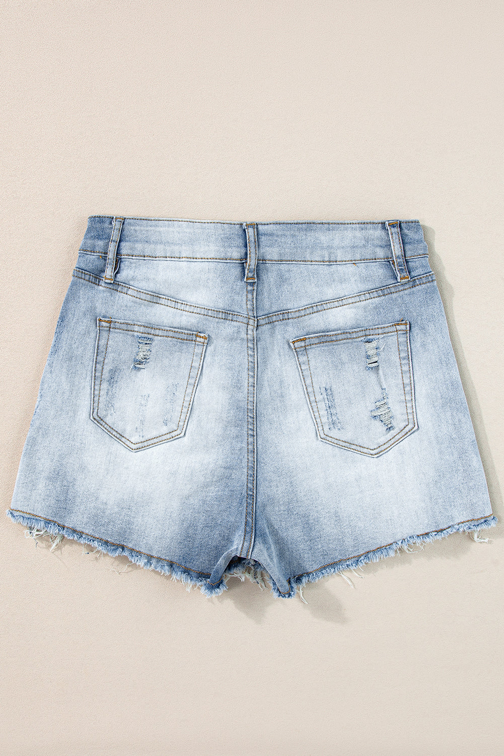 Light Blue Vintage Washed Raw Edge Jean Shorts