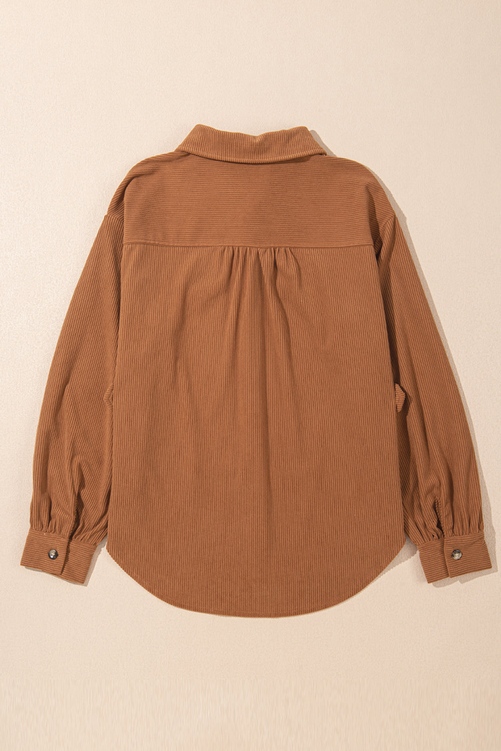 Round round hem shacket with pocket with cinnamon ribbed velvet
