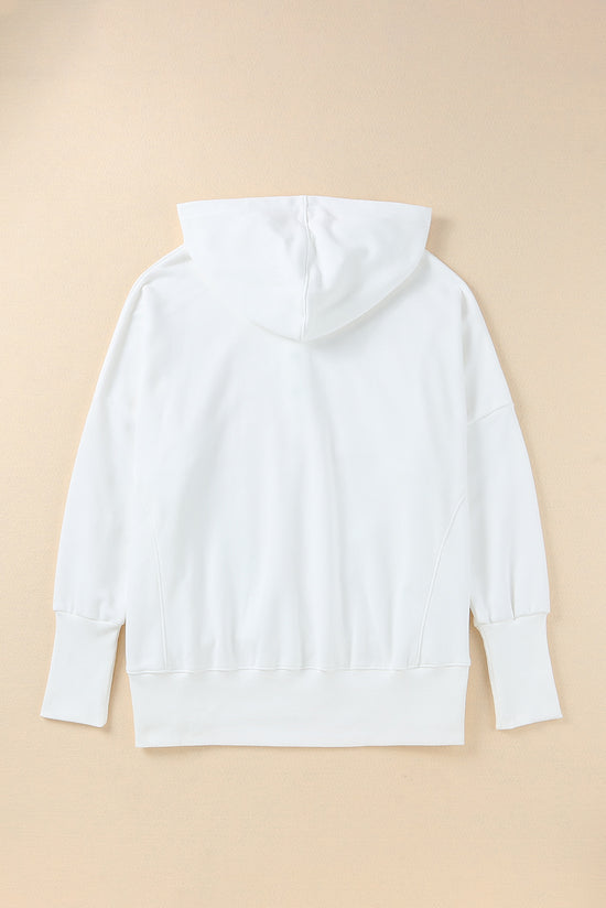 White Henley hoodie with bat pockets and sleeves