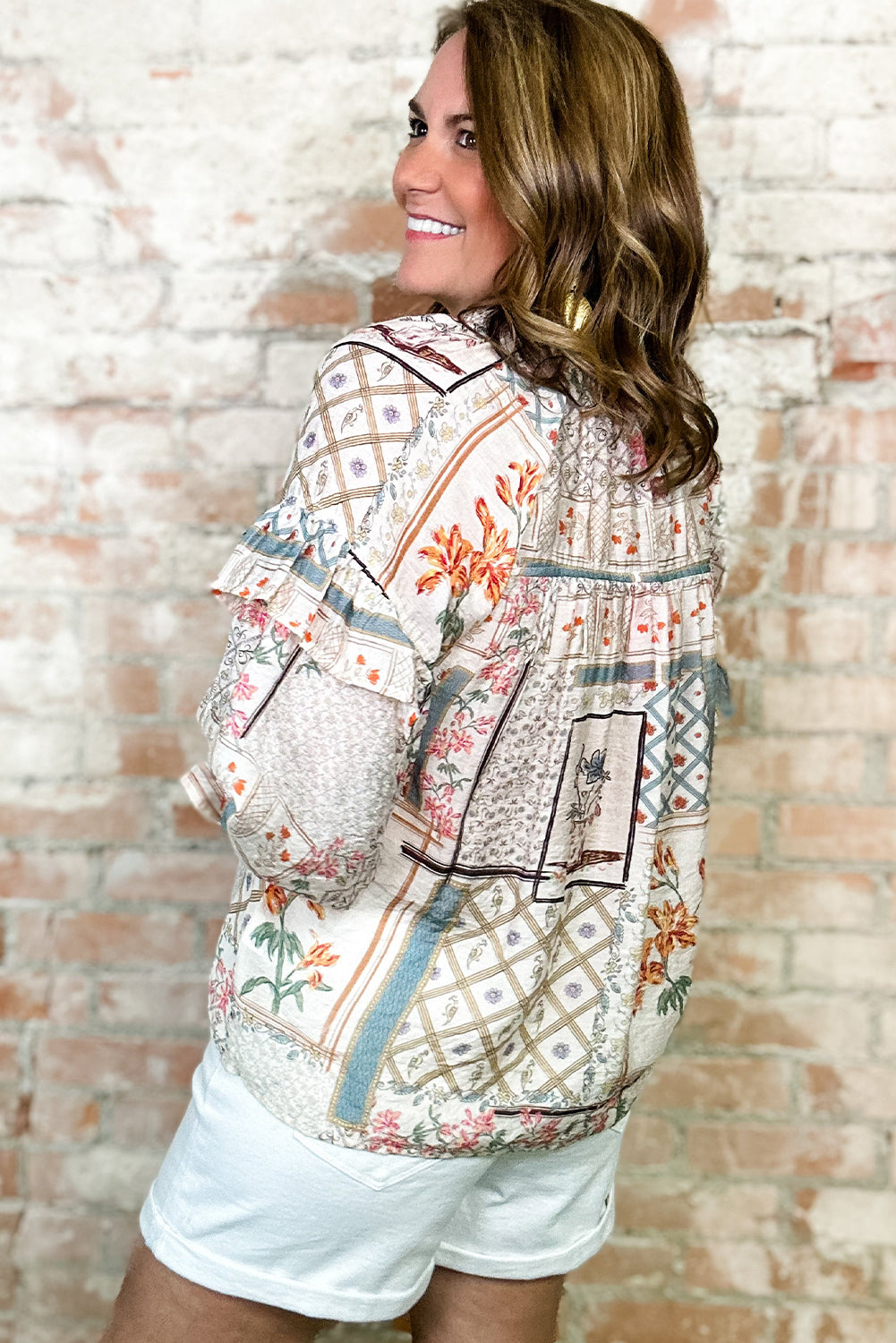 Blouse multicolore à col  bohème-A WOMAN WE LOVE