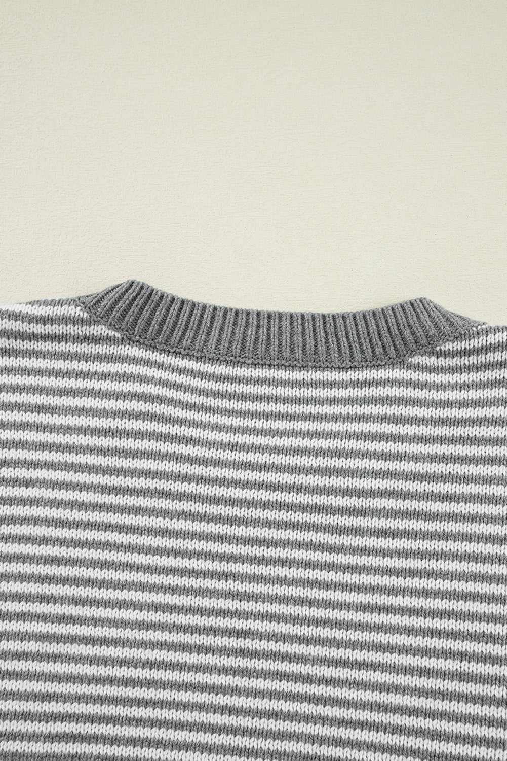 Grey Textured Geometric Striped Drop Shoulder Sweater