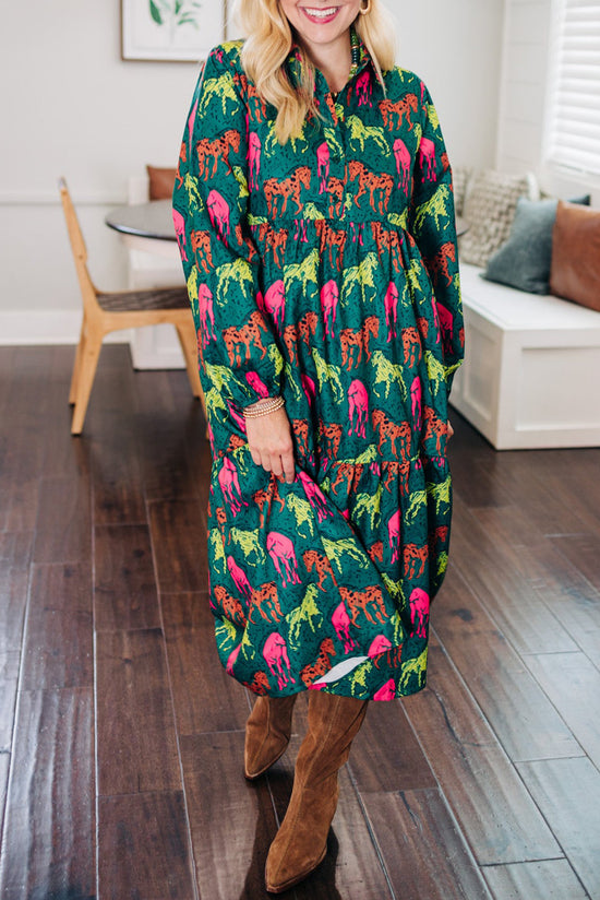 Large horses printed midi dress *