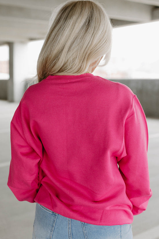 Strawberry Pink Sequin Double Heart Graphic Sweatshirt