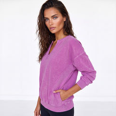 Sweat-shirt rose vif à col cranté et épaules tombantes