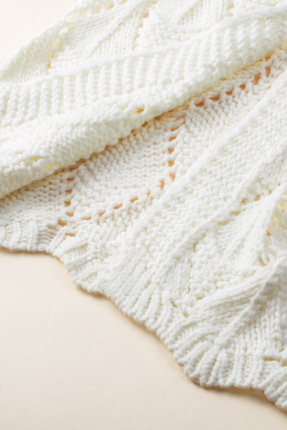 White Rhombus Hollowed Knit Open Front Cardigan