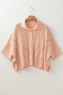 Pull with 3/4 dolman buttonhole in hollow pink knitting apricot