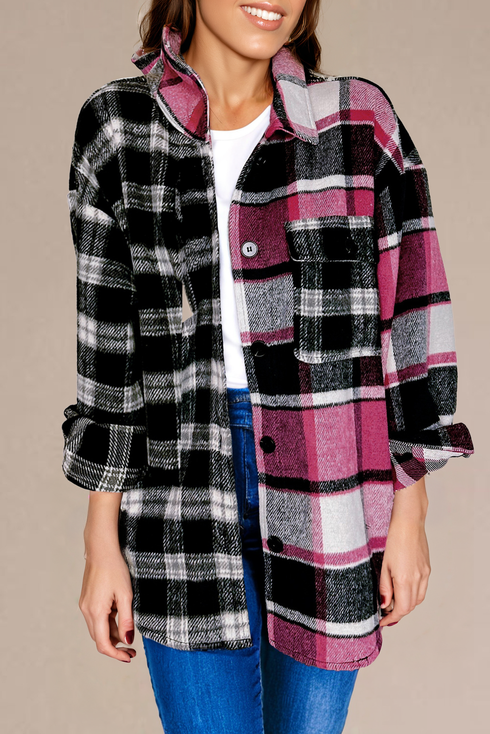 Ample black checkered jacket Color Block *