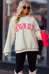 Sudadera sherpa howdy beige en parches