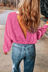 Sudadera en forma de sudor en forma de V con ácido rosa y hacia atrás