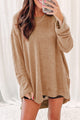 Oversize Khaki in embossed knitted with tall slits *