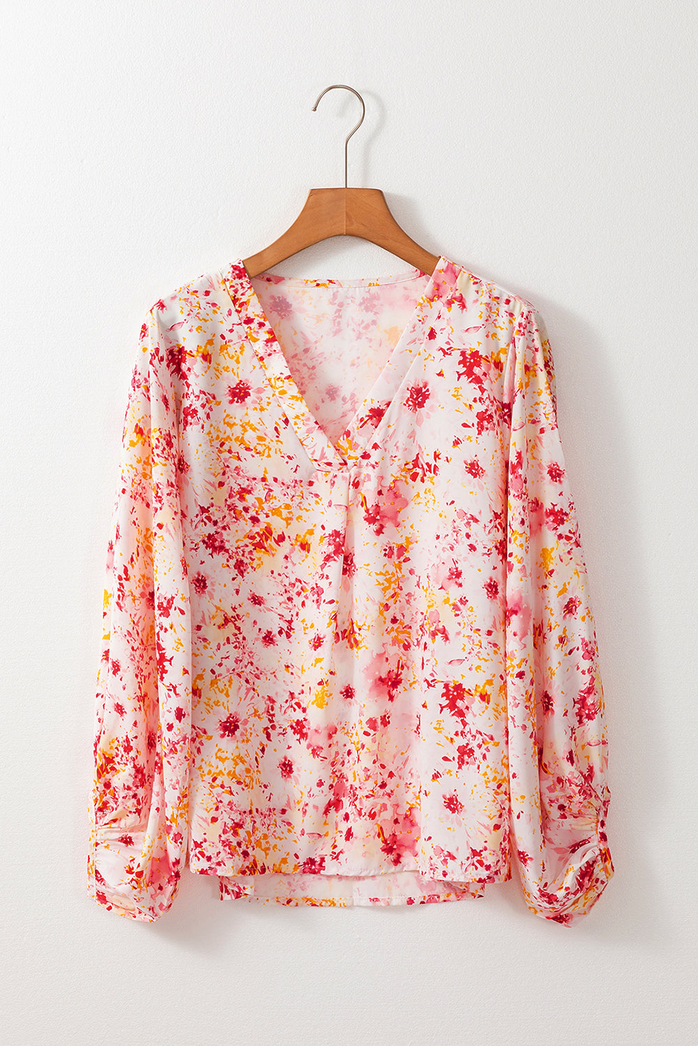 Pink Ditsy Floral Bubble manga v Blouse de cuello