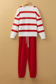 Red Striped Drop Shoulder Sweater and Jogger Pants Set