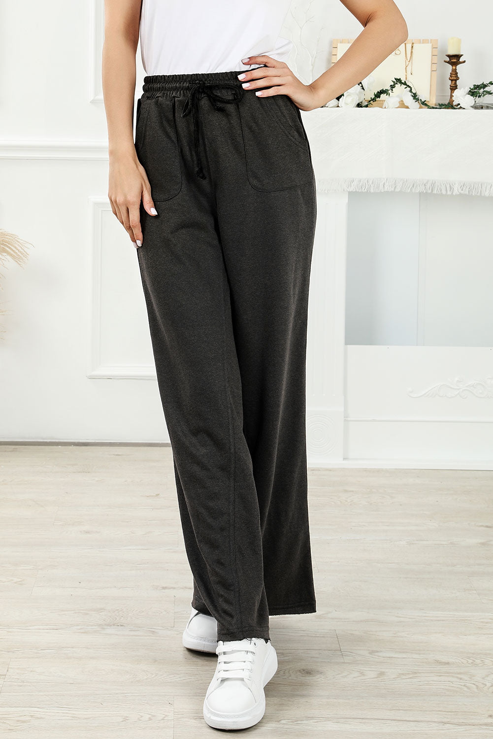 Pantalon de la jambe rétro large lavé minéral gris