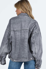 Chaqueta de mezclilla sin gris con bolsillos de pecho *