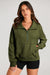 Moss Green Mock Neck Sweatshirt with Kangaroo Pocket and Quarter Zip Closure