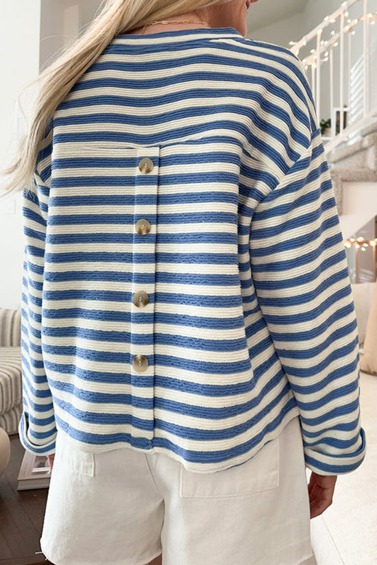 High -t -ted collar with blue stripes with pocket chest and buttoned back pocket