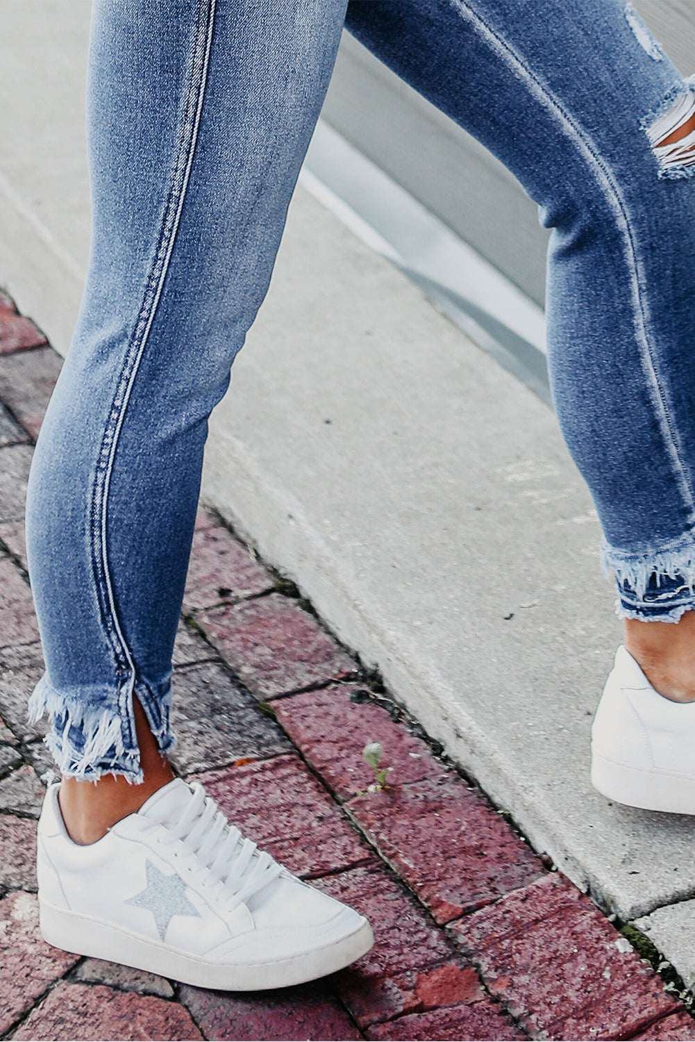 Jean Skinny Effiloche Light blue with ankle