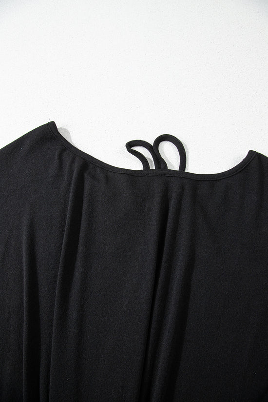 Black Asymmetrical Long Sleeve Off Shoulder Top with Straps