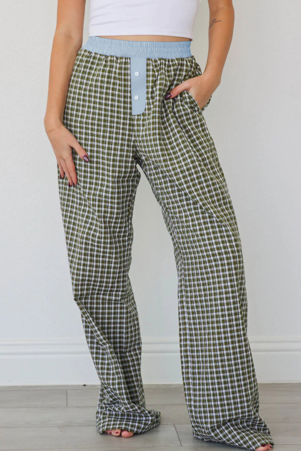 Pantalon boxer marron Preppy à carreaux vichy