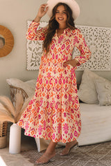 Robe longue orange à imprimé géométrique abstrait western