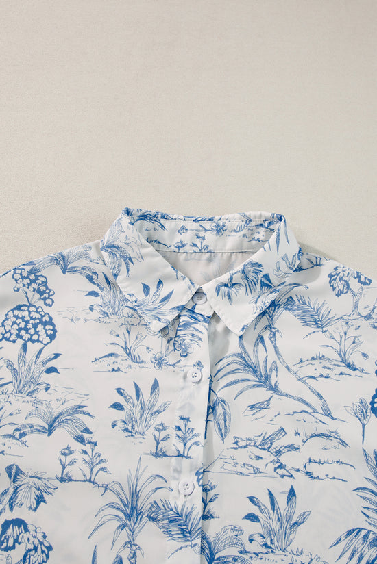 Shirt with short sleeve shirt and blue flower shorts