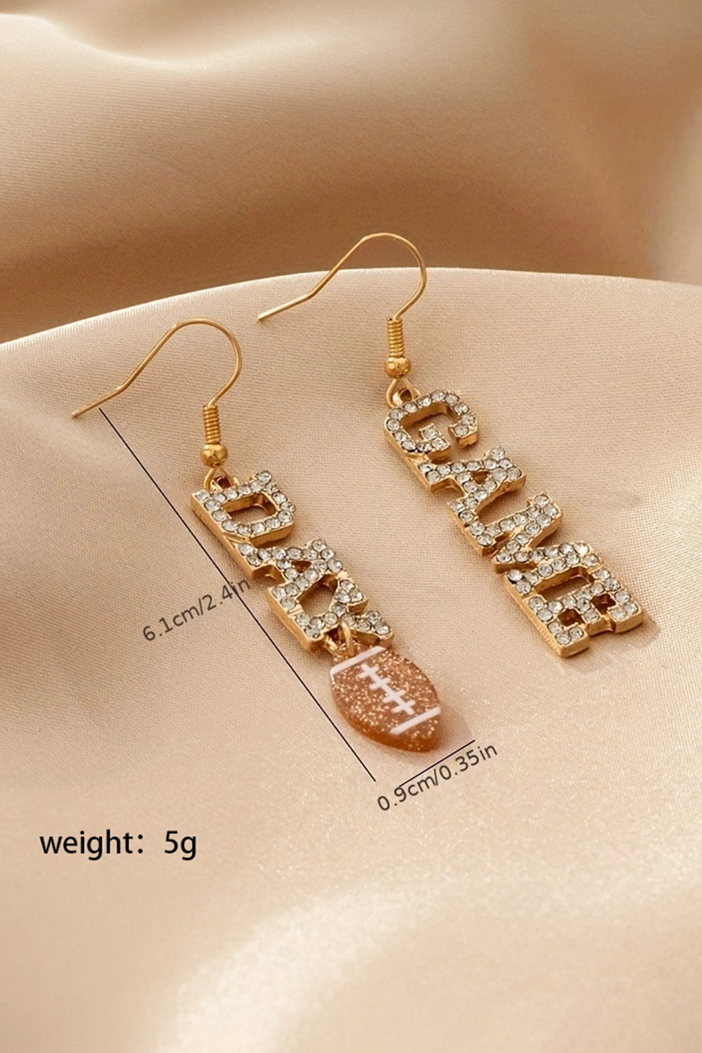 Boucles d'oreilles dorées en strass GAME DAY Rugby Football