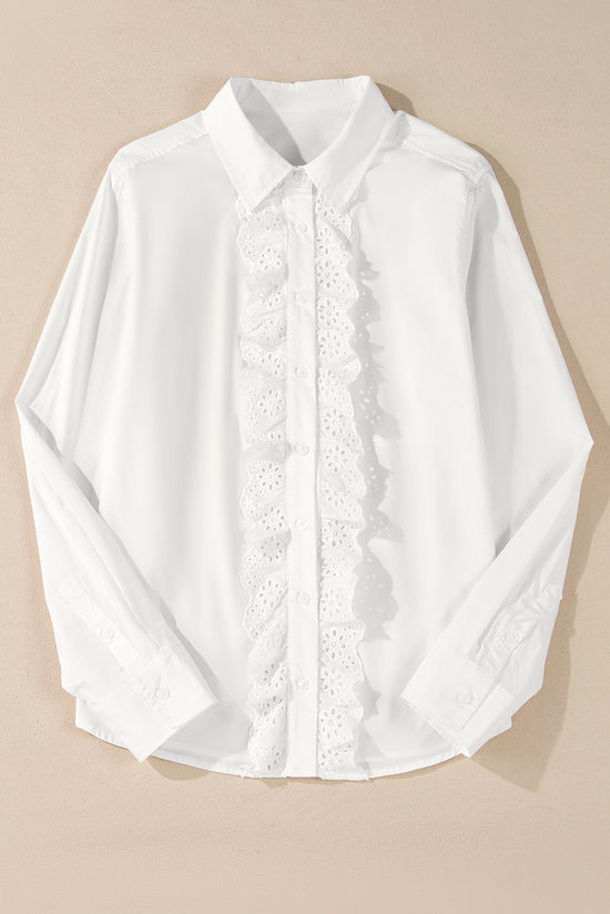 Folded collar buttoned shirt and white lace border