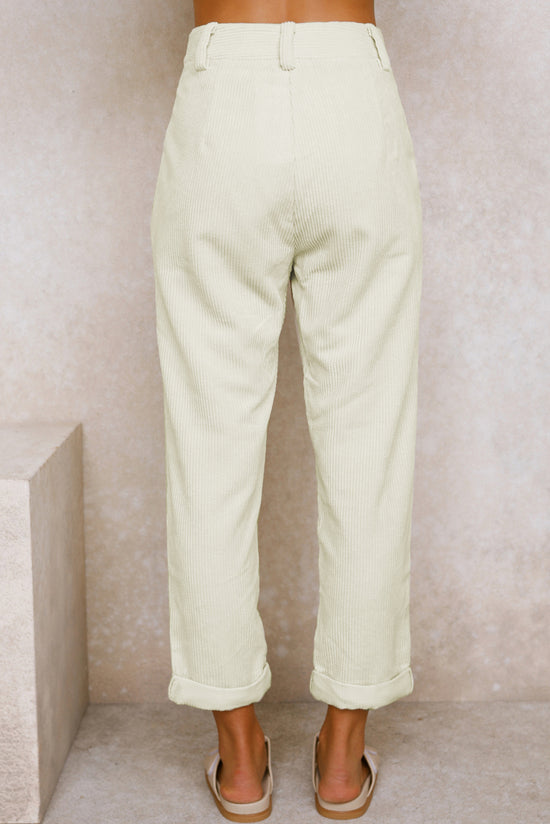 Beige corduroy high waist straight pants