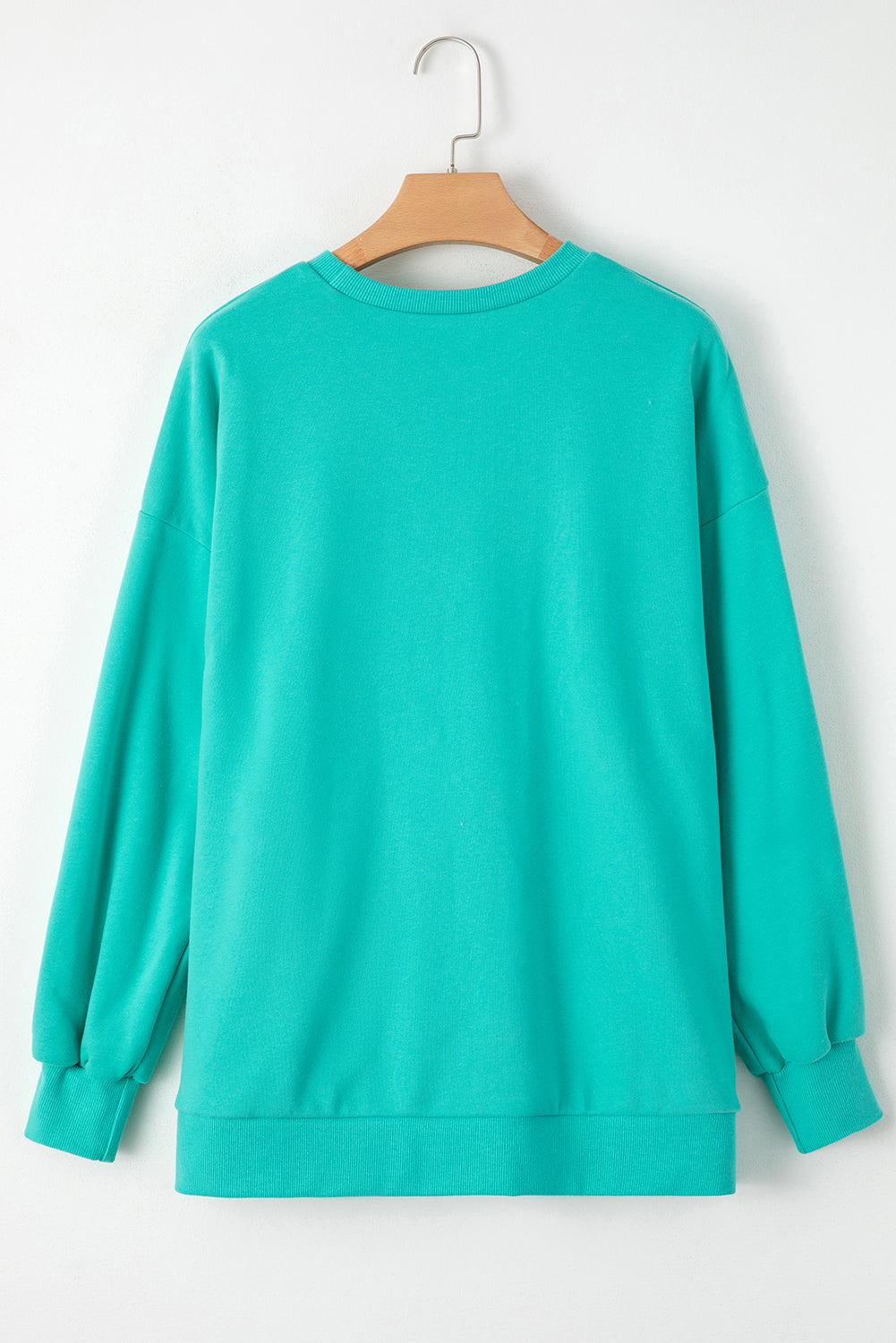 High-low drop-shoulder sweatshirt with solid fleece lining in sea green