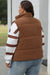 Coffee corduroy zipped stand-up collar down vest