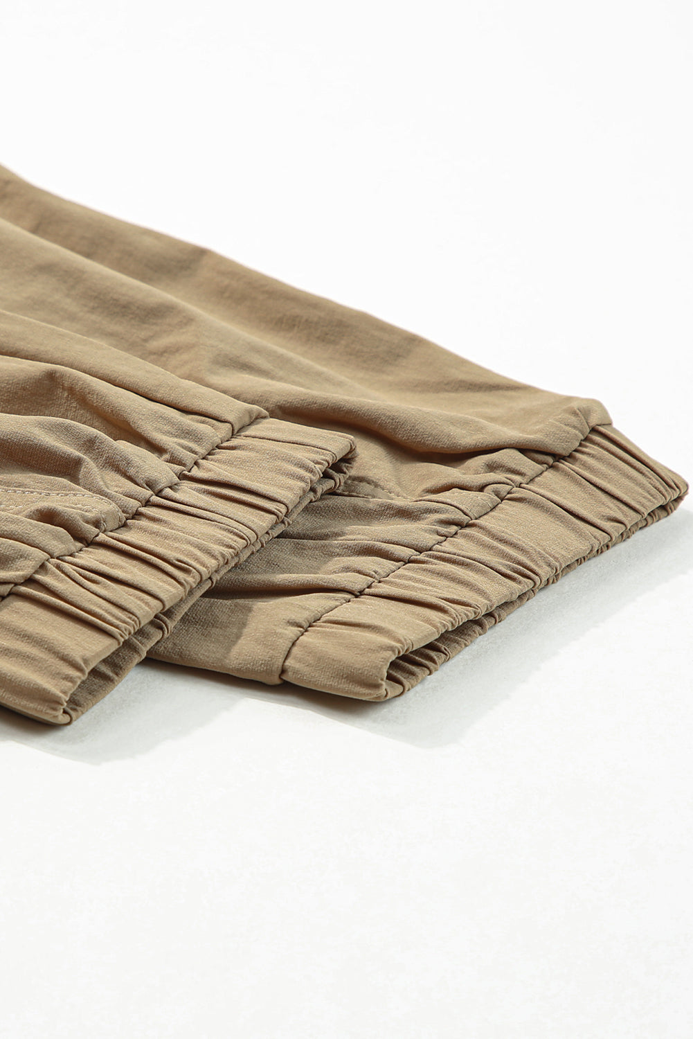 Khaki Smocked Elastic High Waist Joggers