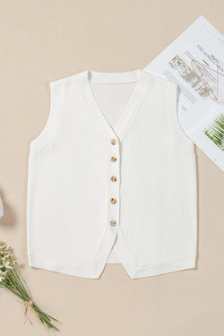 Gilet pull boutonné blanc à col en V