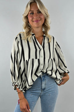 Bully -shaped flip -flined buttoned shirt with black stripes