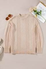 Pull ample côtelé en tricot torsadé de couleur unie kaki pâle