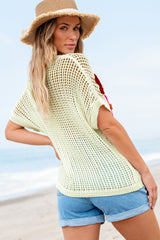 Pull blanc à fleurs en crochet ajouré*